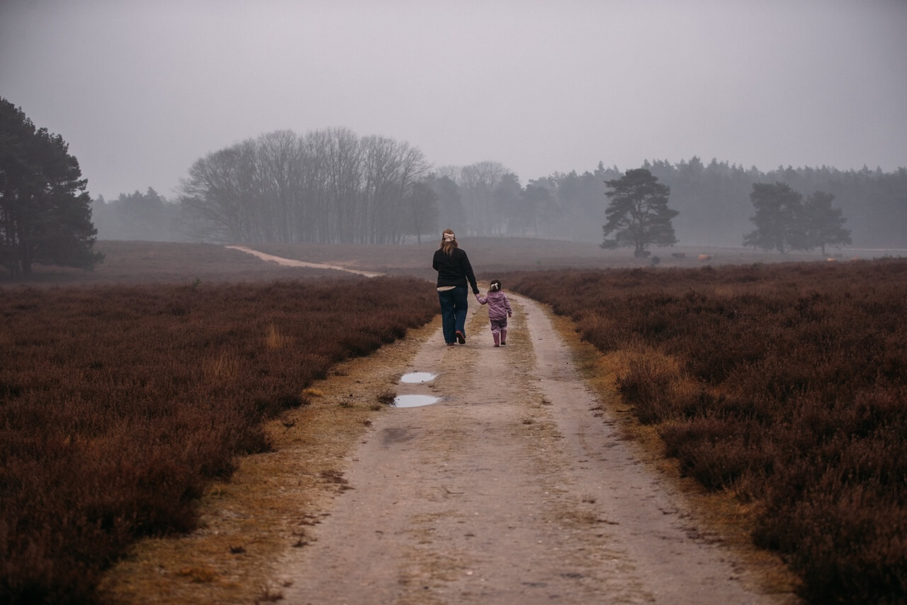 Mother and child walk path
