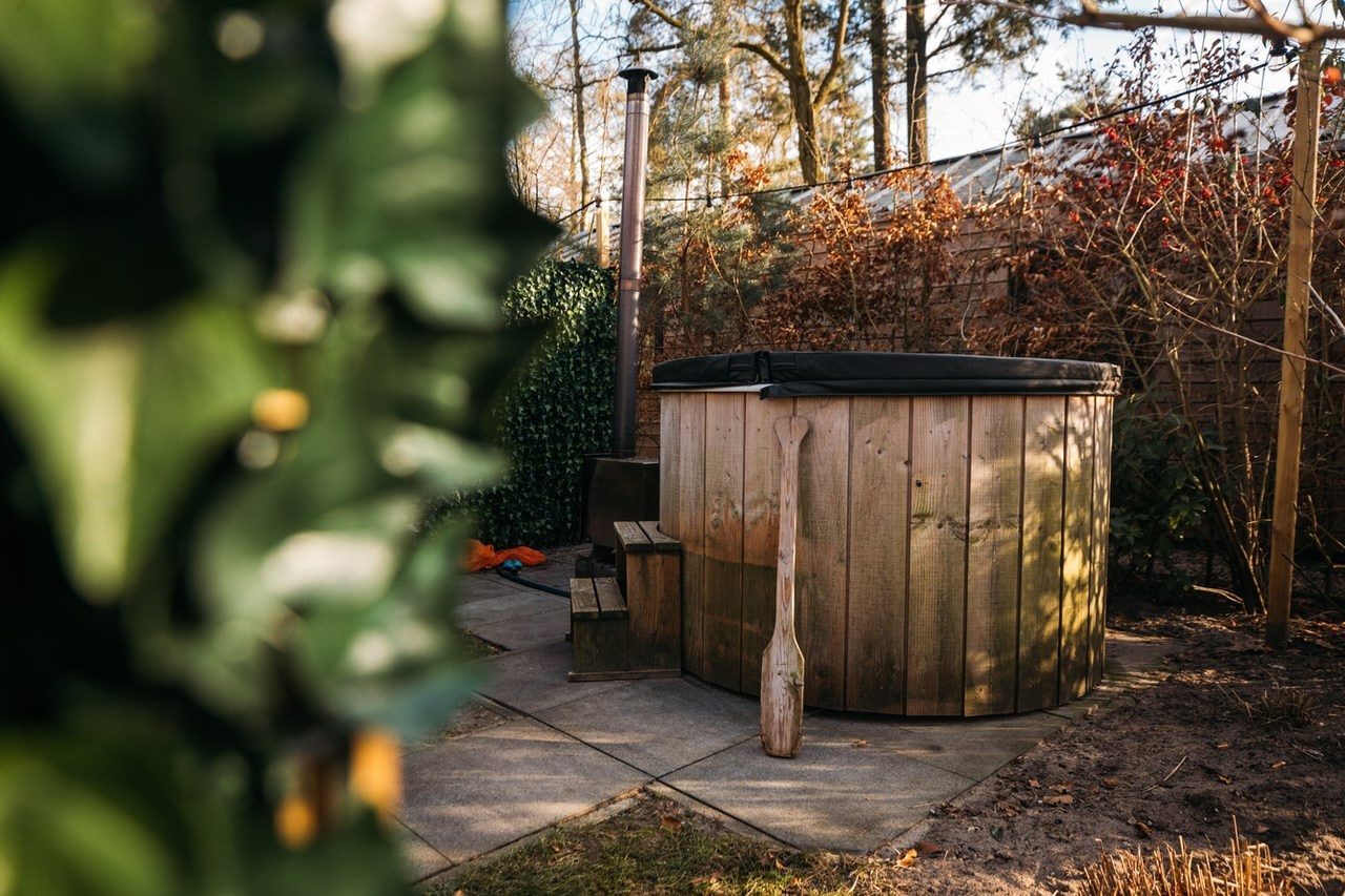 Wooden hot tub outdoors